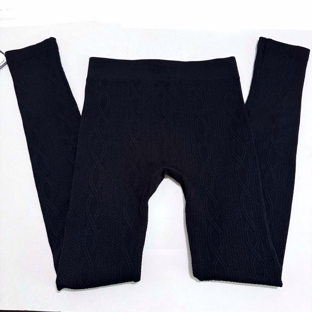 Shosho Fleece Lined Leggings in Black Size Small Medium Knit-Effect